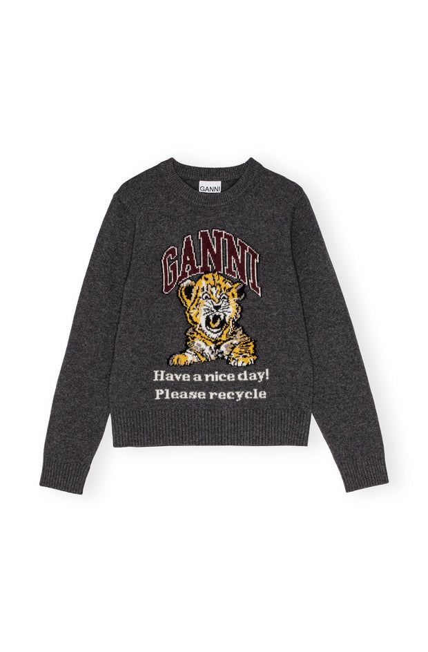 Grå Graphic Wool Mix Tiger Crewneck - Stilshoppen