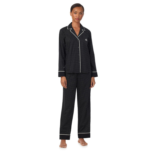 Black Notch collar long pant pj set
