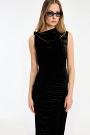 Sort Velvet Ruched Midi Dress - Stilshoppen