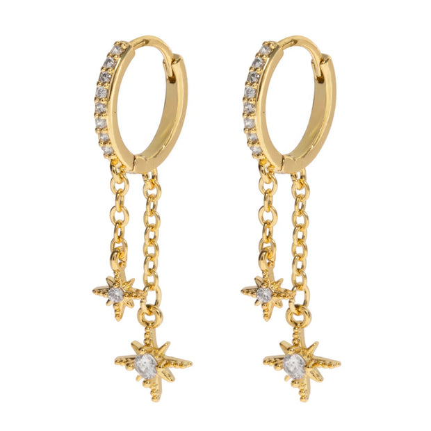 Winny Crustal Stars on Chain Hoop Earrings