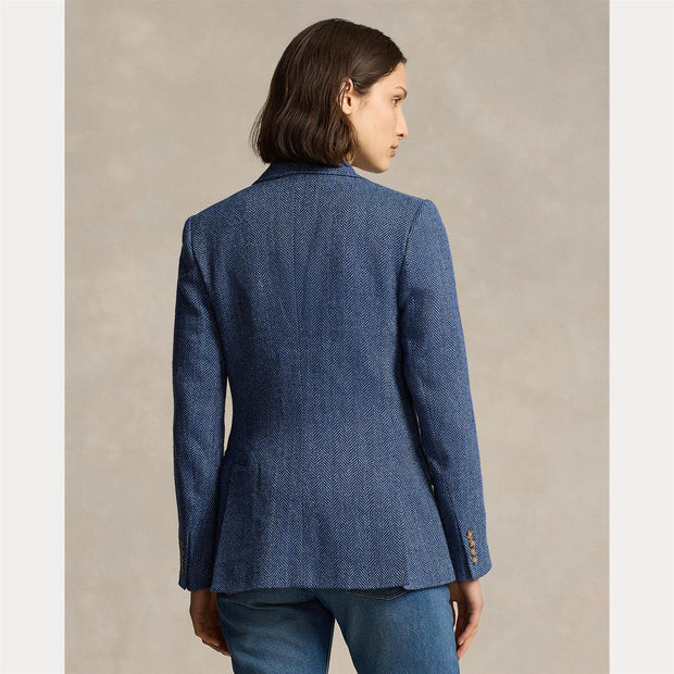 Blå Herringbone Linen Blend Blazer - Stilshoppen