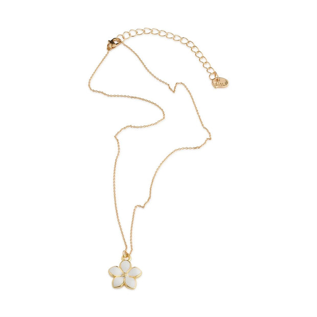 Gene White Enamel Flower Dangling Necklace