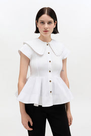 Hvit Cotton Stretch Peter Pan Collar Shirt - Stilshoppen
