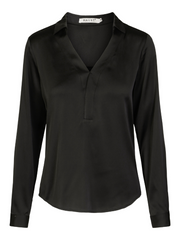 Sort Satin V-neck blouse - Stilshoppen