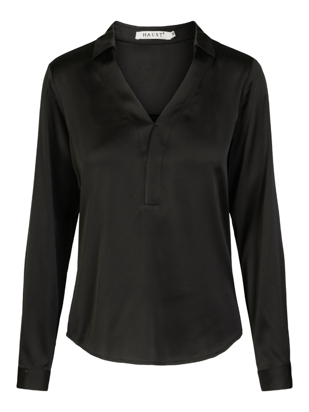 Sort Satin V-neck blouse - Stilshoppen