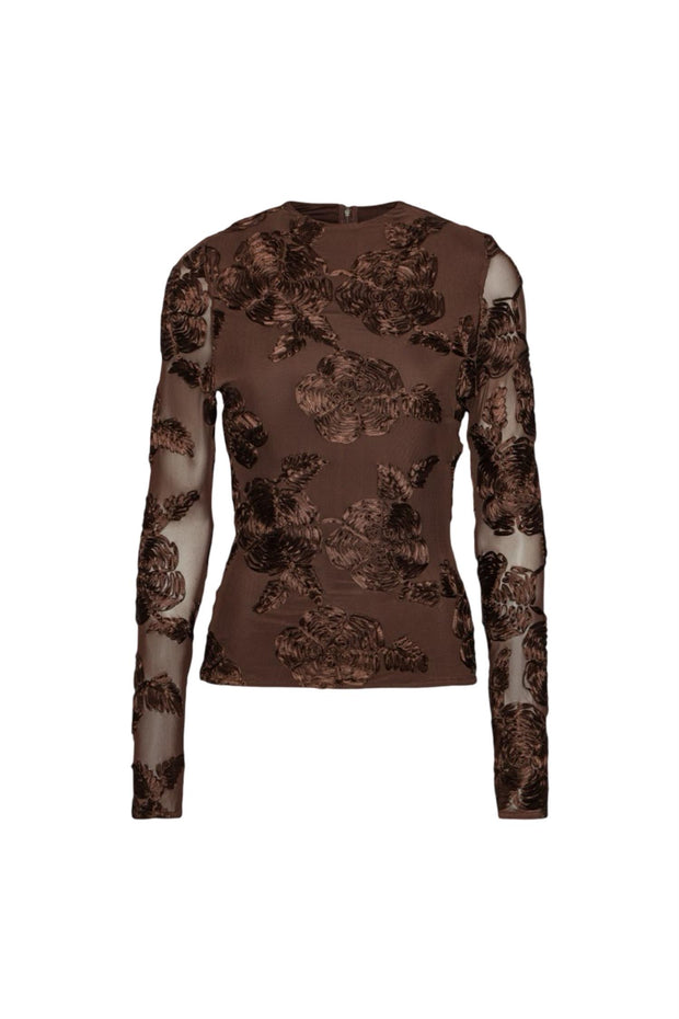 Brun Flower Mesh LS Top