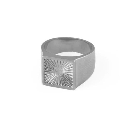 Sølv Etched Sunbrurst Square Signet Ring