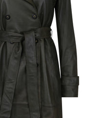 Olive Leather Trench Coat - Stilshoppen