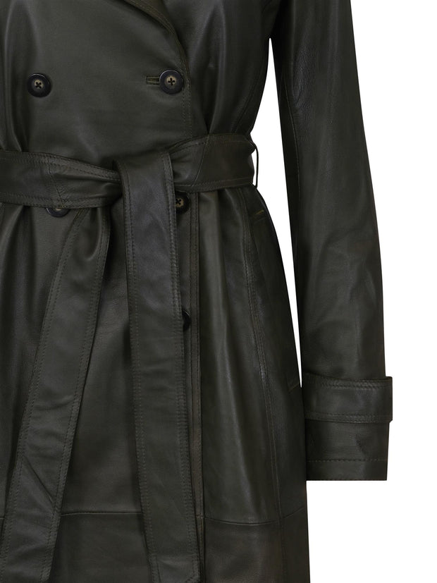 Olive Leather Trench Coat - Stilshoppen