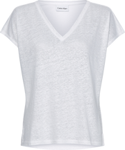 Hvit Linen Jersey V-neck Top