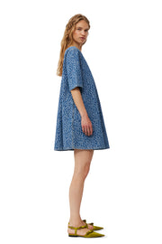 Blå Jacquard Denim A-line Mini Dress
