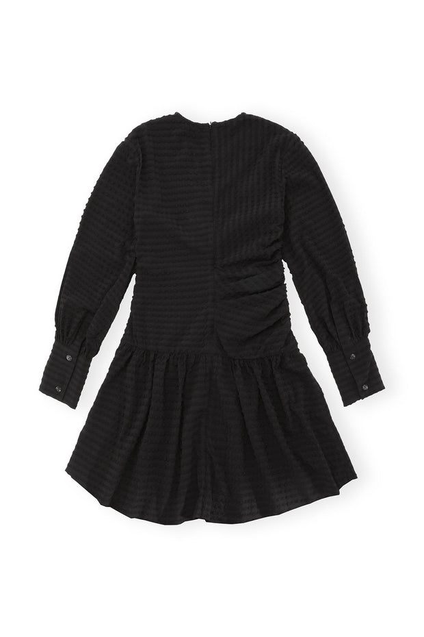 Black Stretch Seersucker Gathered Mini Dress - Stilshoppen
