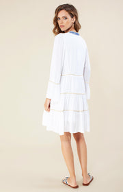 Hvit Short Dress W Embroidery