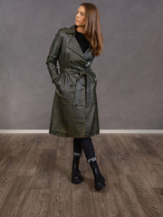 Olive Leather Trench Coat - Stilshoppen