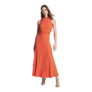 Orange Ribbet Stretch Knit Halter Dress