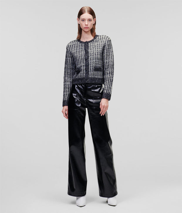 Sort/hvit Boucle Knit Cardigan - Stilshoppen