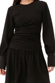 Black Stretch Seersucker Gathered Mini Dress - Stilshoppen