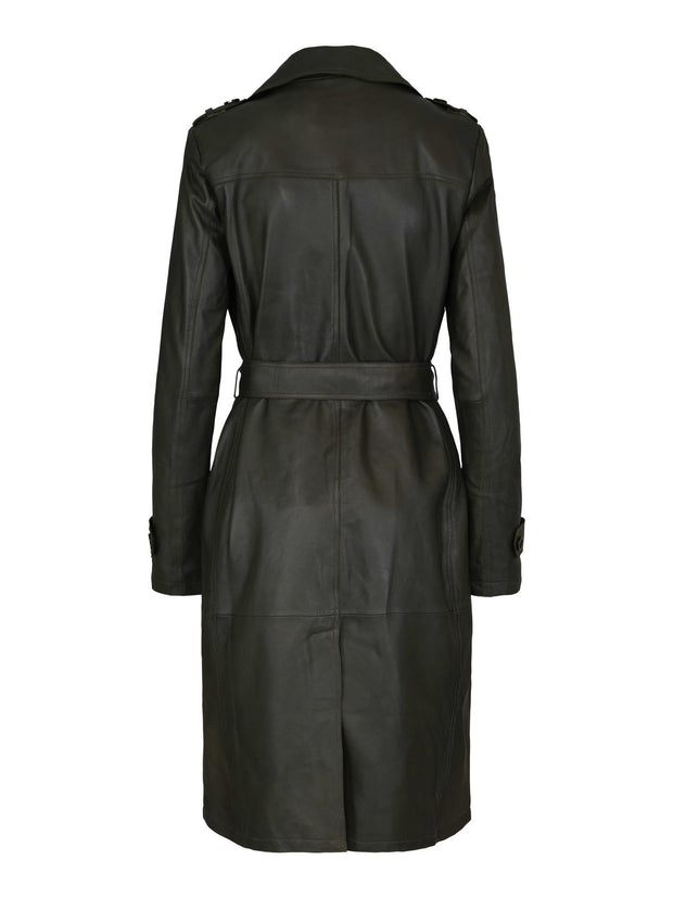 Olive Leather Trench Coat - Stilshoppen