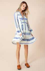 Blå Short dress w Embroidery