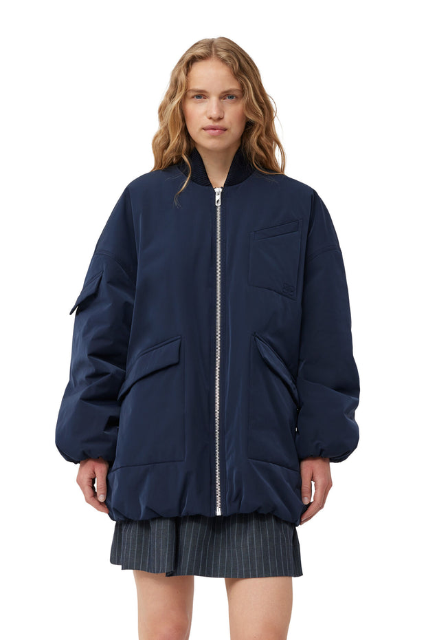 Mørkeblå Light Twill Oversized Bomber Jacket