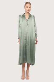 Light Seaweed Silk satin bohemian wide dress