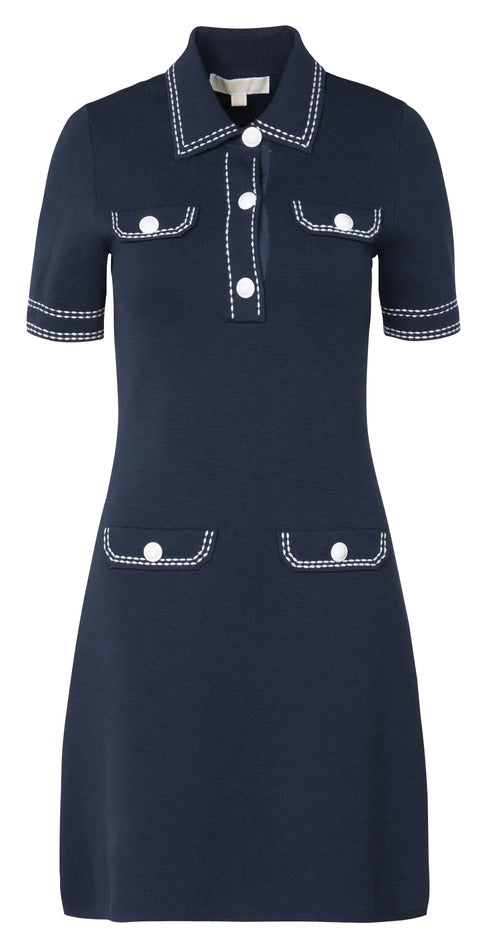Blå Contrast Stitch Button dress