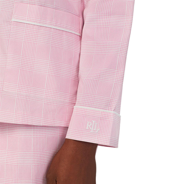 Pink Notch Collar Long Pant PJ Set