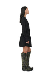 Black Stretch Seersucker Gathered Mini Dress - Stilshoppen