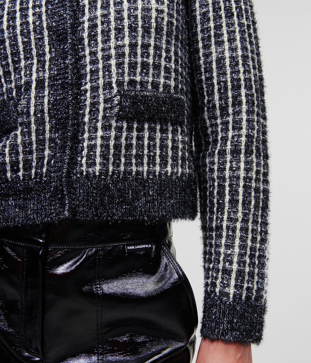 Sort/hvit Boucle Knit Cardigan - Stilshoppen