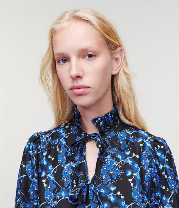 Blå Orchid Printed silk dress - Stilshoppen