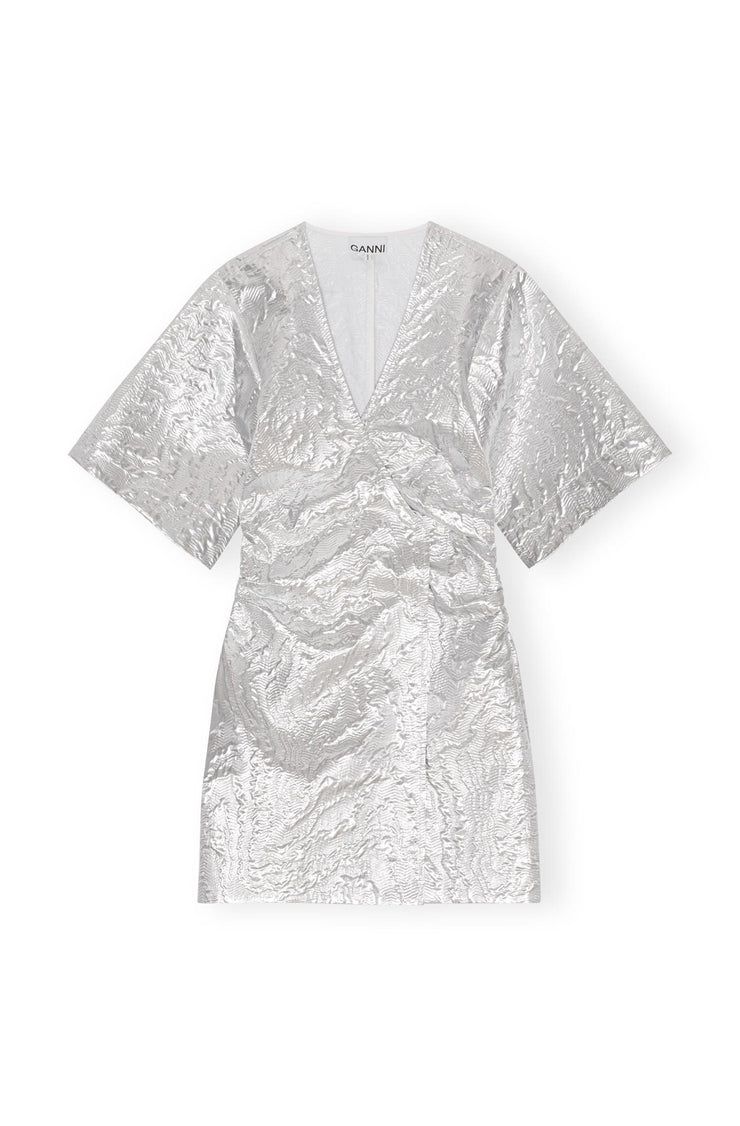 Silver Metallic Jacquard Mini Dress