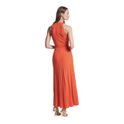 Orange Ribbet Stretch Knit Halter Dress
