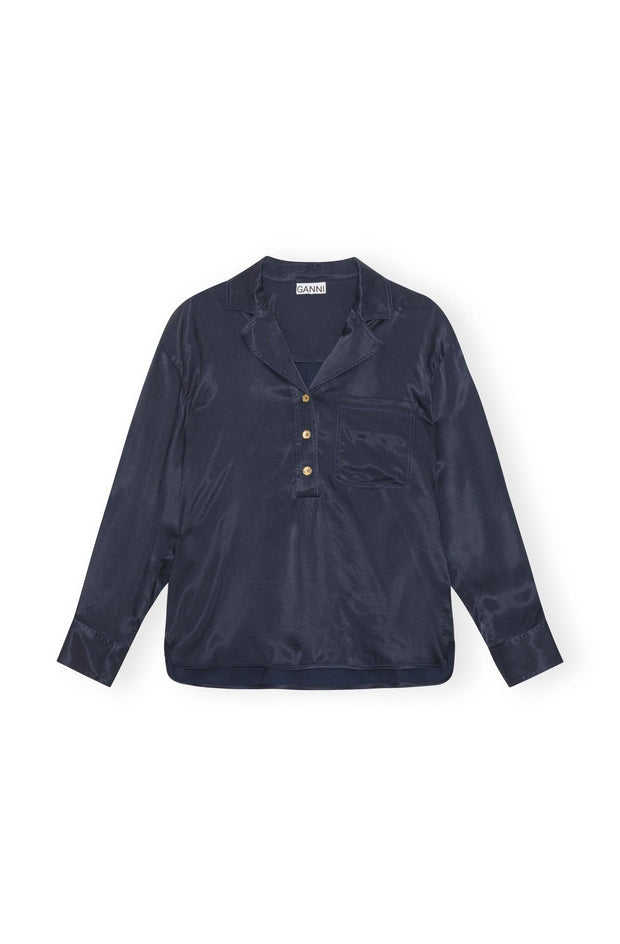 Blå Washed Twill Satin Oversize shirt