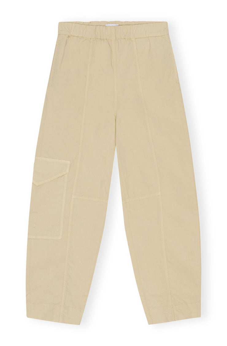Pale Khaki Washed Cotton Canvas Elasticated Curve Pants