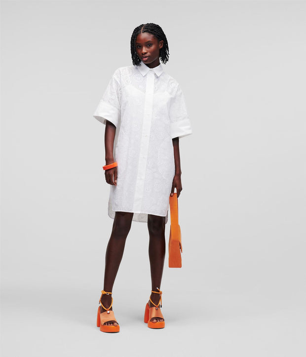 Hvit Broderie Anglaise Shirtdress