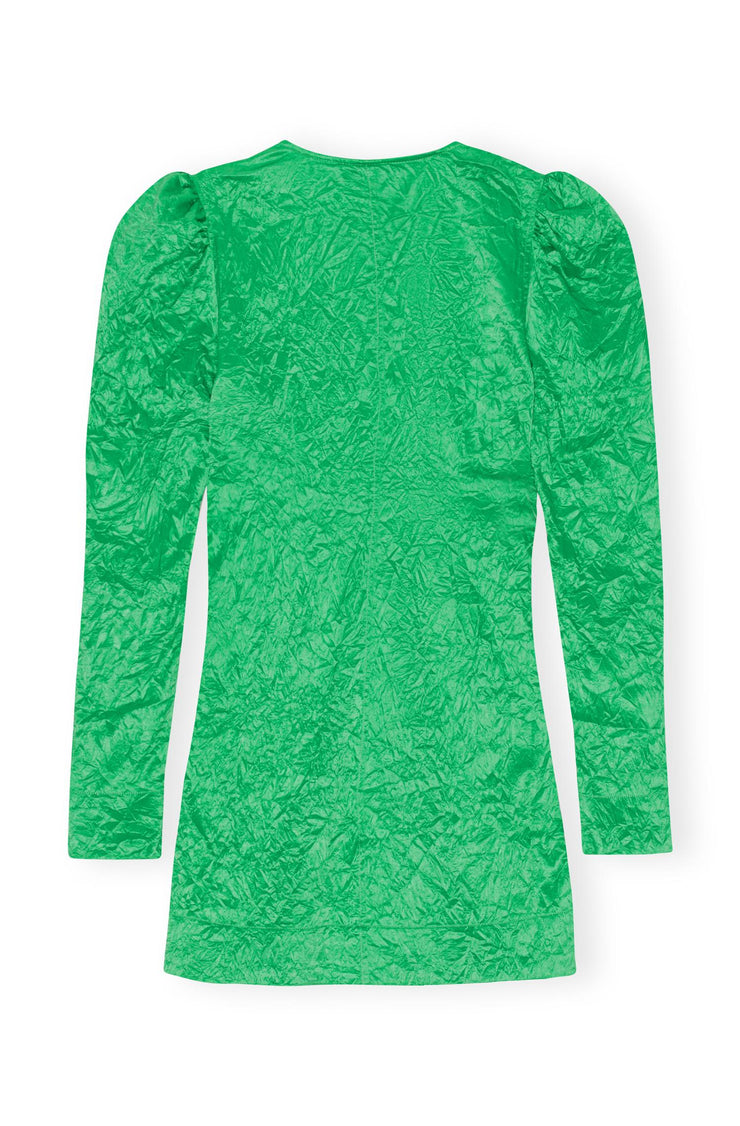 Grønn Crinkled Satin V-neck Mini Dress
