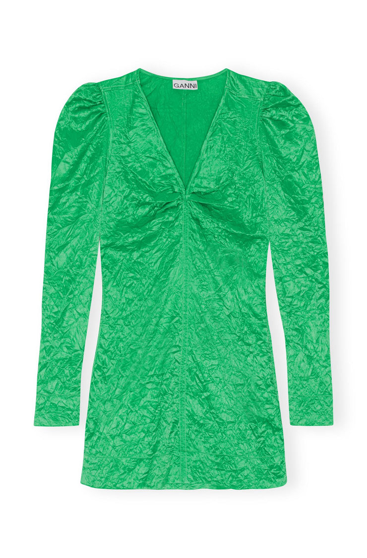Grønn Crinkled Satin V-neck Mini Dress