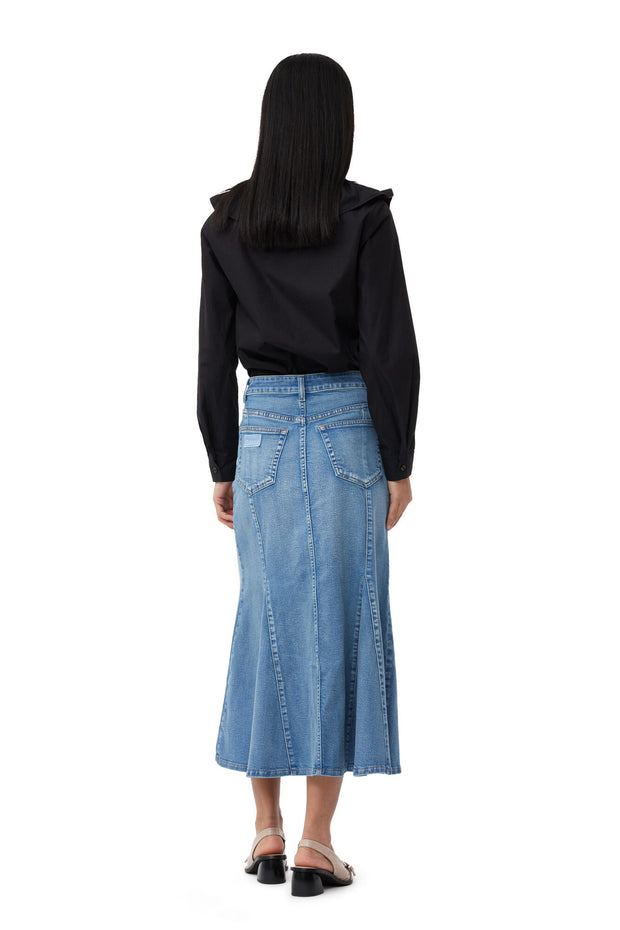 Sort Cotton Poplin Ruffle V-neck blouse