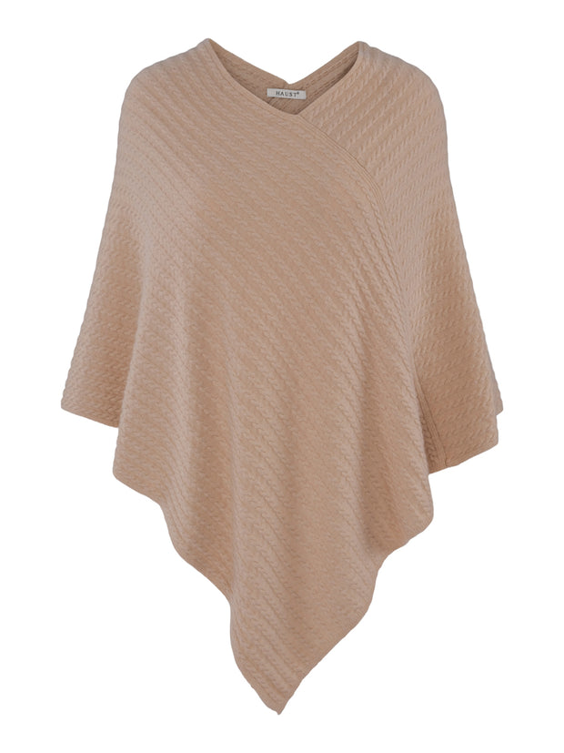 Light sand Cashmere cable poncho - Stilshoppen