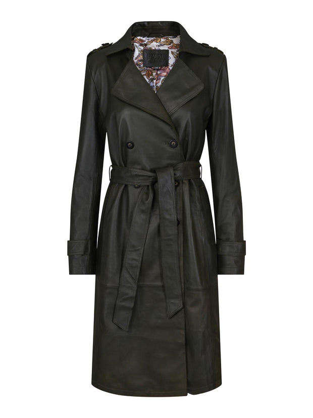 Olive Leather Trench Coat - Stilshoppen