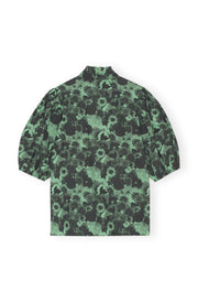 Grønn Printed COtton High Ruffle COllar Blouse - Stilshoppen