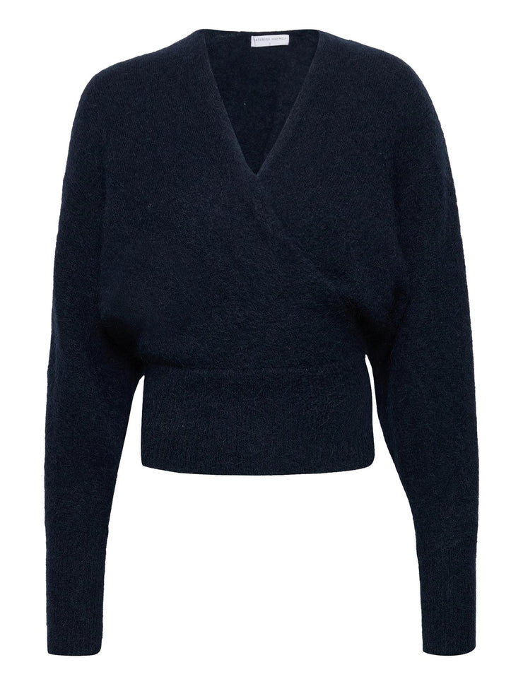Blå Mohair cross-over sweater