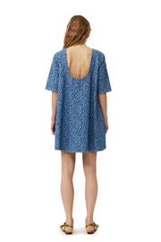 Blå Jacquard Denim A-line Mini Dress