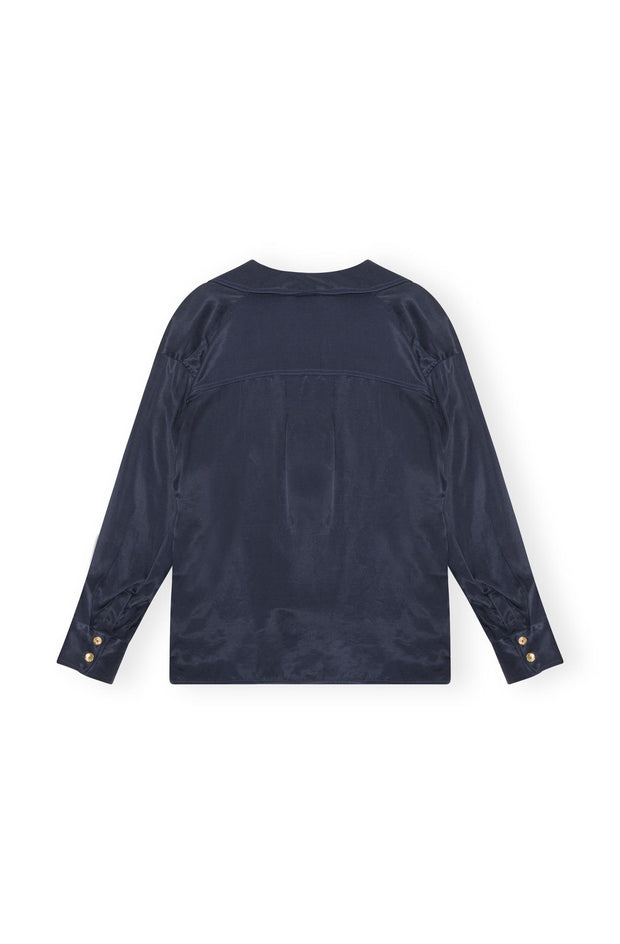Blå Washed Twill Satin Oversize shirt