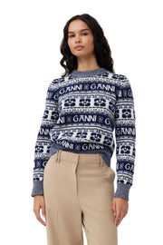 Blå Logo Wool Mix O-neck pullower