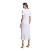 Hvit Ribbet Stretch Knit Polo Dress
