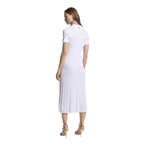 Hvit Ribbet Stretch Knit Polo Dress - Stilshoppen