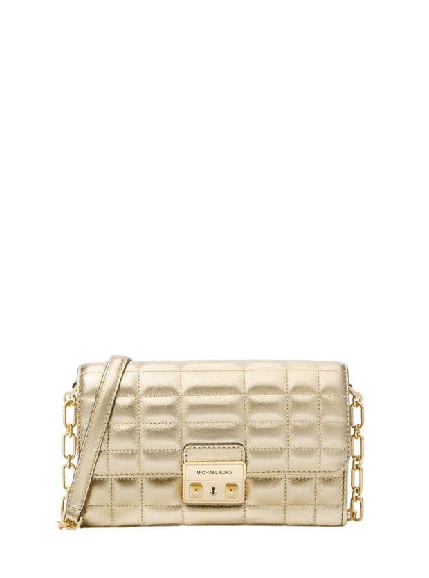 Pale Gold Tribeca Large Metallic Leather Convertible Crossbody Bag - Stilshoppen