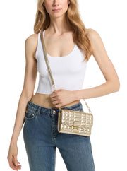 Pale Gold Tribeca Large Metallic Leather Convertible Crossbody Bag - Stilshoppen