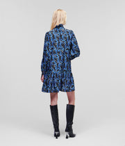 Blå Orchid Printed silk dress - Stilshoppen